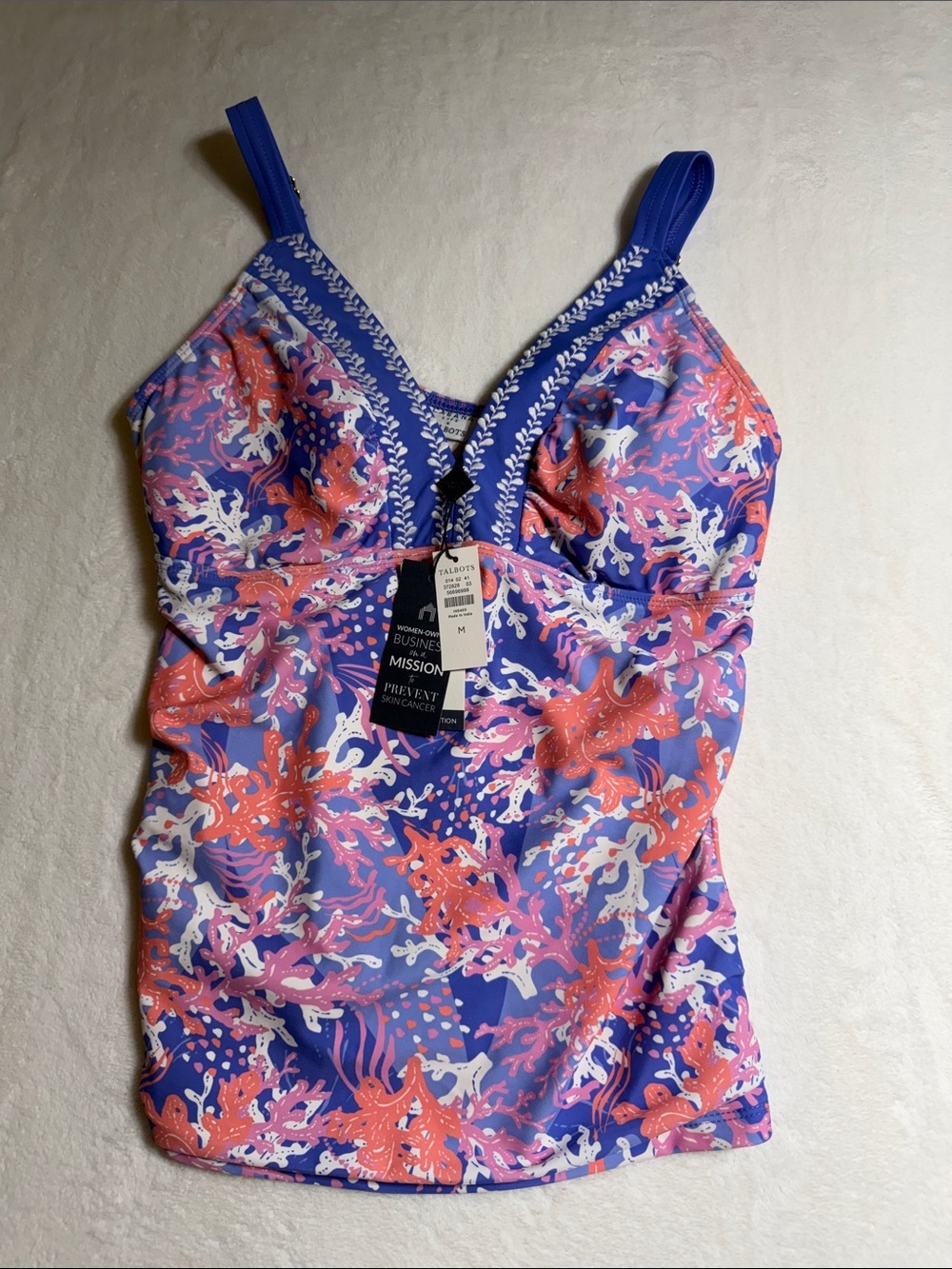 Talbots Purple and Coral Printed Swim Tankini Top